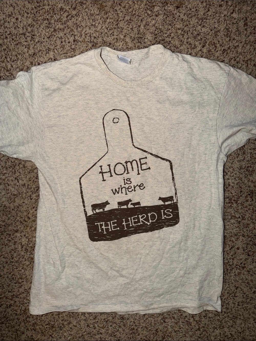 Medium “Home Is Where The Herd Is” Graphic Tee - Beige with Brown Print cattle